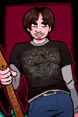 [Vinesauce/Red Vox] Vinny in a layered t-shirt with guitar